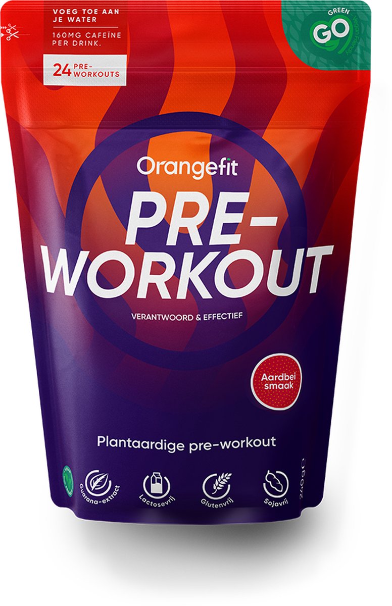 Orangefit Pre-Workout - Verantwoord & Effectief - Zonder Toevoegingen - 240g - 24 doseringen - Aardbei