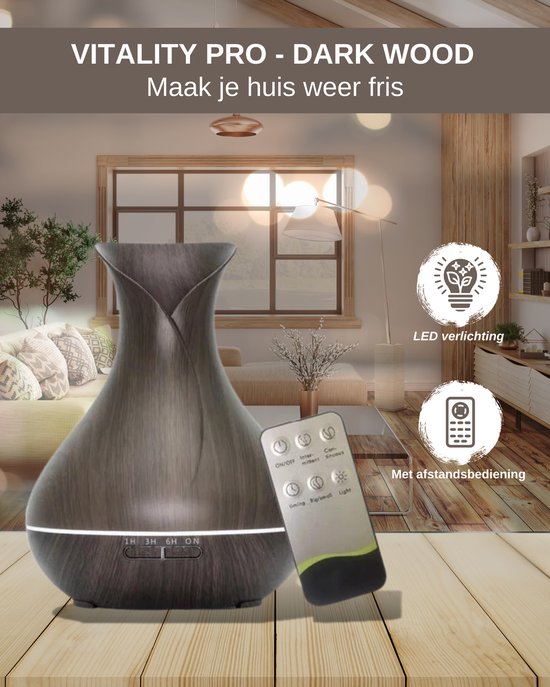Aroma Diffuser Vitality Pro Dark Wood Geurverspreider Gratis flesje olie