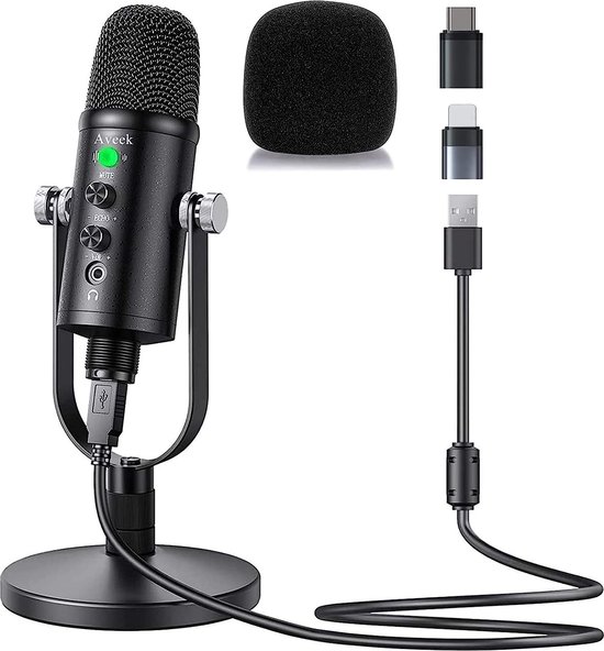 Microphone USB Aveek, microphone d'enregistrement à condensateur avec muet  et écho... | bol
