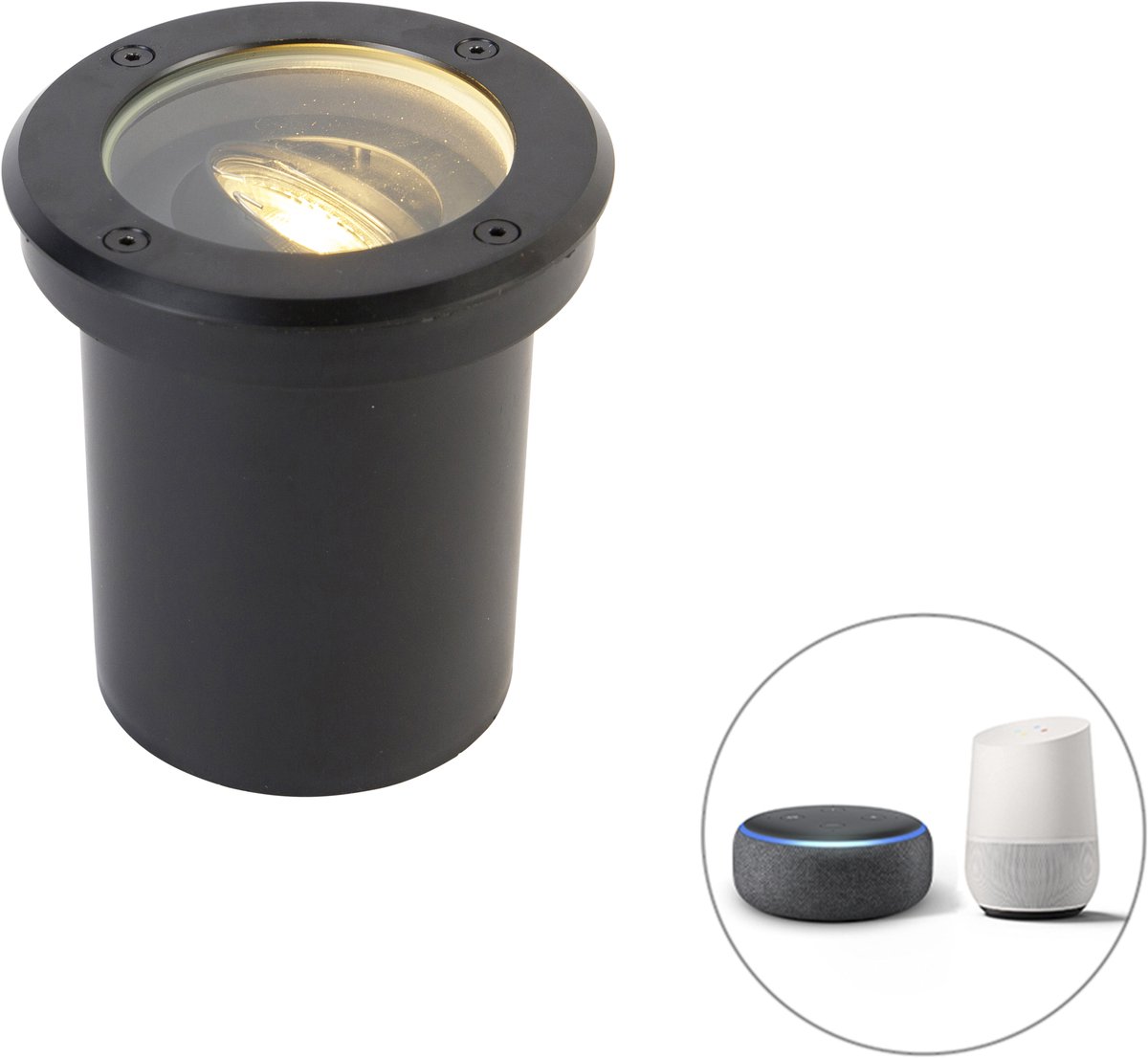 Qazqa smart led moderne grondspot voor in de tuin - Delux - zwart, incl. 4.8W ledlamp, dimbaar, 13cm, IP65, rond