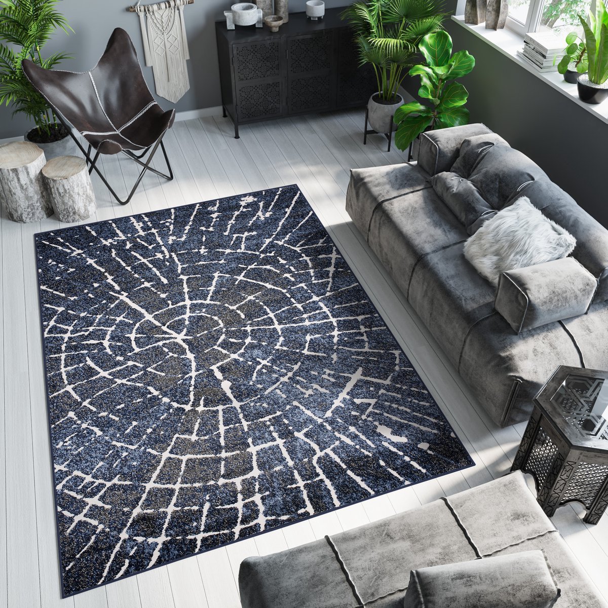 Tapiso Breeze K Vloerkleed Donkerblauw Hout Modern Tapijt Maat- 140x200