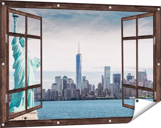 Gards Affiche de jardin Statue transparente de la Liberté à New York - 120x80 cm - Toile de jardin - Décoration de jardin - Décoration murale extérieure - Tableau de jardin