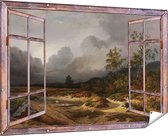 Gards Tuinposter Doorkijk Landschap bij Naderend Onweer - Willem Roelofs - 180x120 cm - Tuindoek - Tuindecoratie - Wanddecoratie buiten - Tuinschilderij