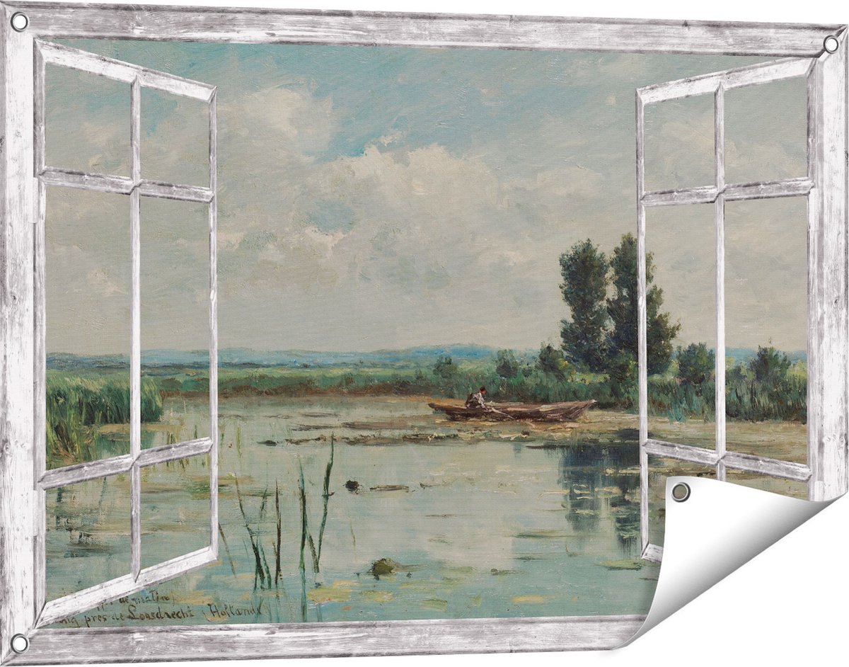 Gards Tuinposter Doorkijk Plas bij Loosdrecht - Willem Roelofs - 90x60 cm - Tuindoek - Tuindecoratie - Wanddecoratie buiten - Tuinschilderij Grijs
