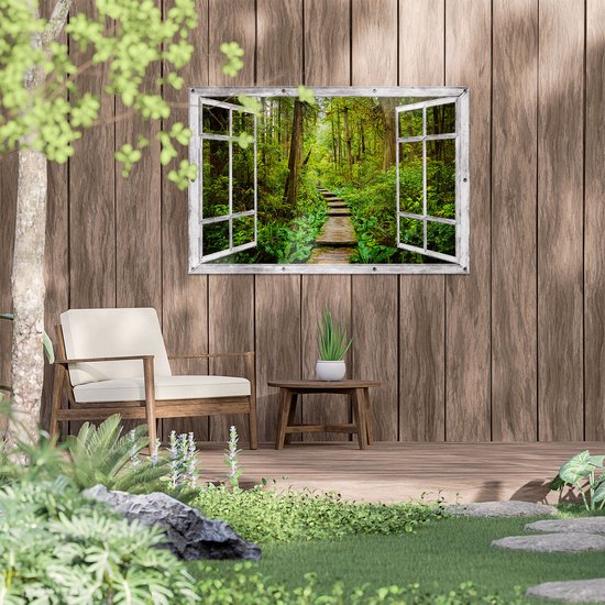 Gars Affiche de jardin Sentier transparent en forêt avec Plantes vertes - 120x80 cm - Toile jardin - Décoration de jardin - Décoration murale extérieur - Tableau jardin