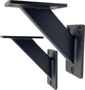 Maison DAM - 2x Plankdrager diagonaal - Wandsteun - voor een plank van 11 tot 20cm – Mat zwart gepoedercoat - incl. bevestigingsmateriaal + schroefbit