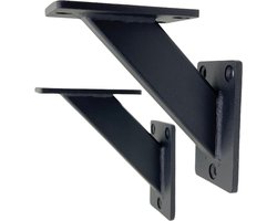 Maison DAM - 2x Plankdrager diagonaal - Wandsteun - voor een plank van 11 tot 20cm – Mat zwart gepoedercoat - incl. bevestigingsmateriaal + schroefbit