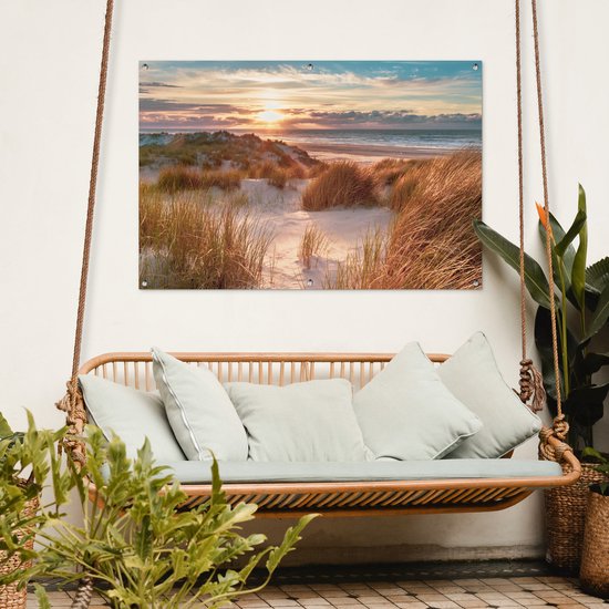 Affiche jardin - Toile Posters de jardin extérieur - Dune - Plantes - Coucher de soleil - Plage - Mer - 120x80 cm - Jardin