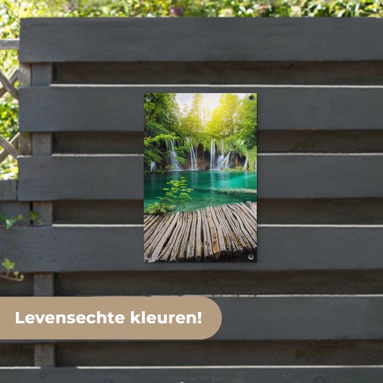 Affiche de jardin - Cascade - Water - Bois - Nature - Pont - Lac - Soleil - 40x60 cm - Toile de jardin - Toile de clôture