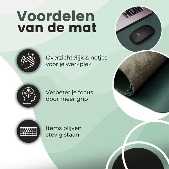 WURK Professional Desk Pad en cuir artificiel - Organisateur de bureau - Avec clip de câble - 80x40 - Vert