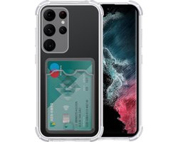 BixB bumper case Hoesje Geschikt Voor Samsung Galaxy S22 Ultra hoesje met pashouder transparant siliconen Anti Shock cover