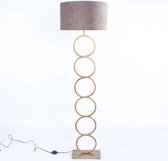 Gouden vloerlamp met taupe kap | Velours | 1 lichts | bruin / taupe | metaal / stof | kap Ø 45 cm | staande lamp / vloerlamp | modern / sfeervol design