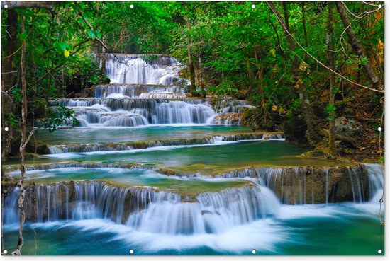 Muurdecoratie Waterval - Bomen - Natuur - Water - Jungle - 180x120 cm - Tuinposter - Tuindoek - Buitenposter