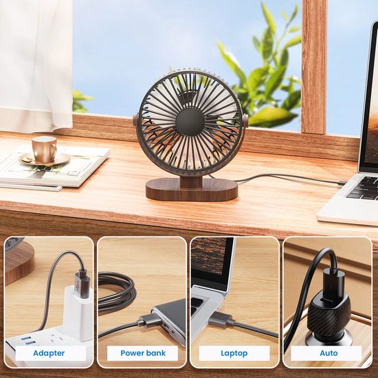 Koonie USB-tafelventilator, 2000 mAh, mini-tafelventilator, 3