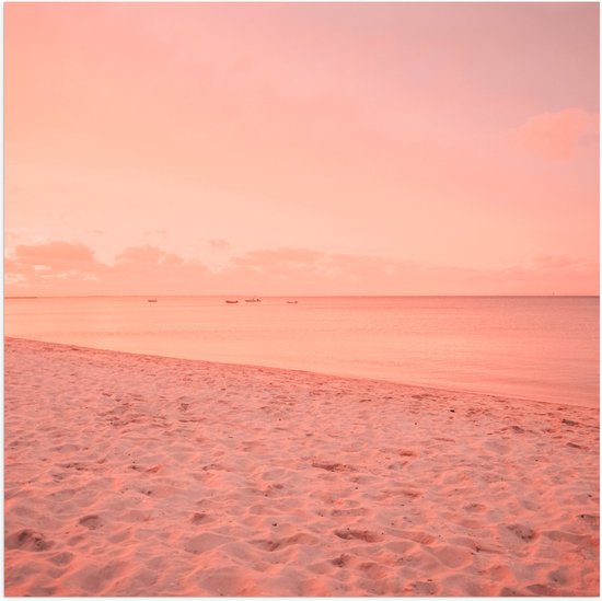 Poster Glanzend – Strand met Roze Gloed - 50x50 cm Foto op Posterpapier met Glanzende Afwerking