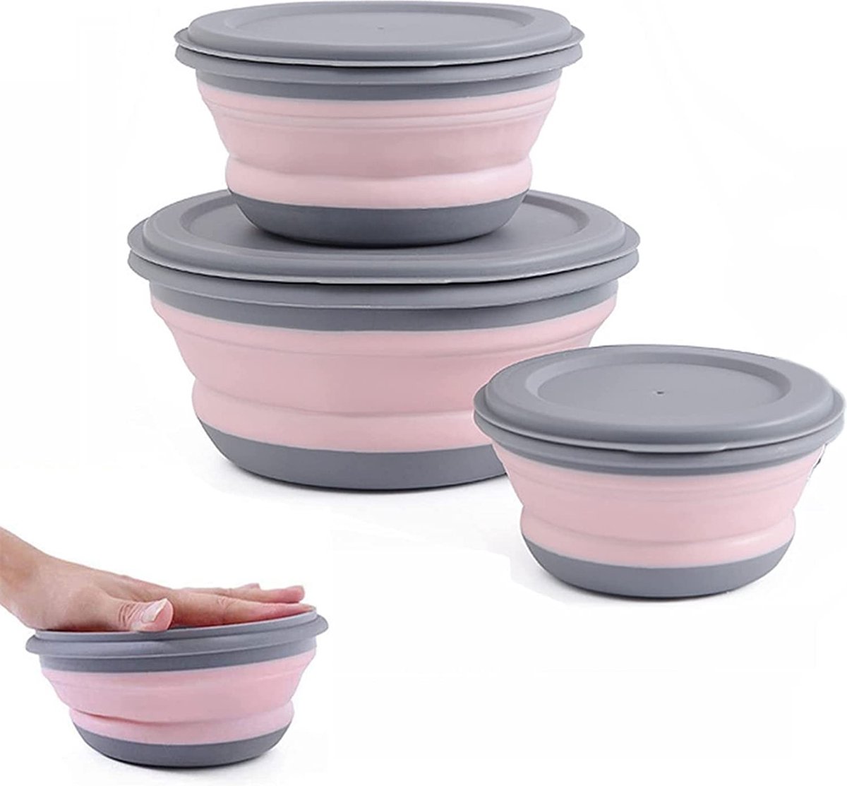 Container Opvouwbare Siliconen Kom Met Deksel Siliconen Bento Box Opvouwbare Foldable Food Storage Boxes Opvouwbare Siliconen Bak Foldable Bowl With Lid Voor Picknick Keuken