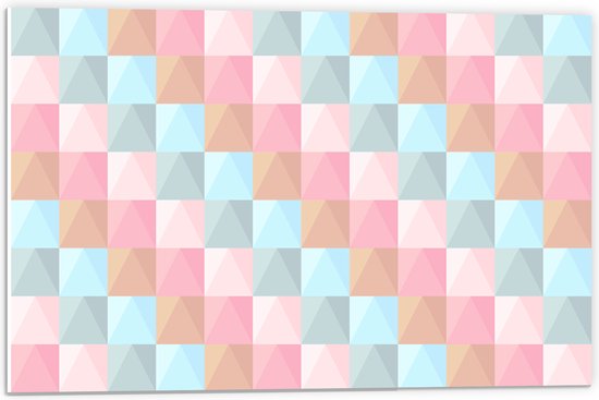 PVC Schuimplaat - Blokpatroon van Blauw, Bruin en Roze Vakken - 60x40 cm Foto op PVC Schuimplaat (Met Ophangsysteem)