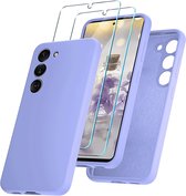 Hoesje Geschikt Voor Samsung Galaxy S23 Plus Hoesje siliconen Lila zacht siliconen hoesje TPU backcover - Met Screenprotector - 2 stuks