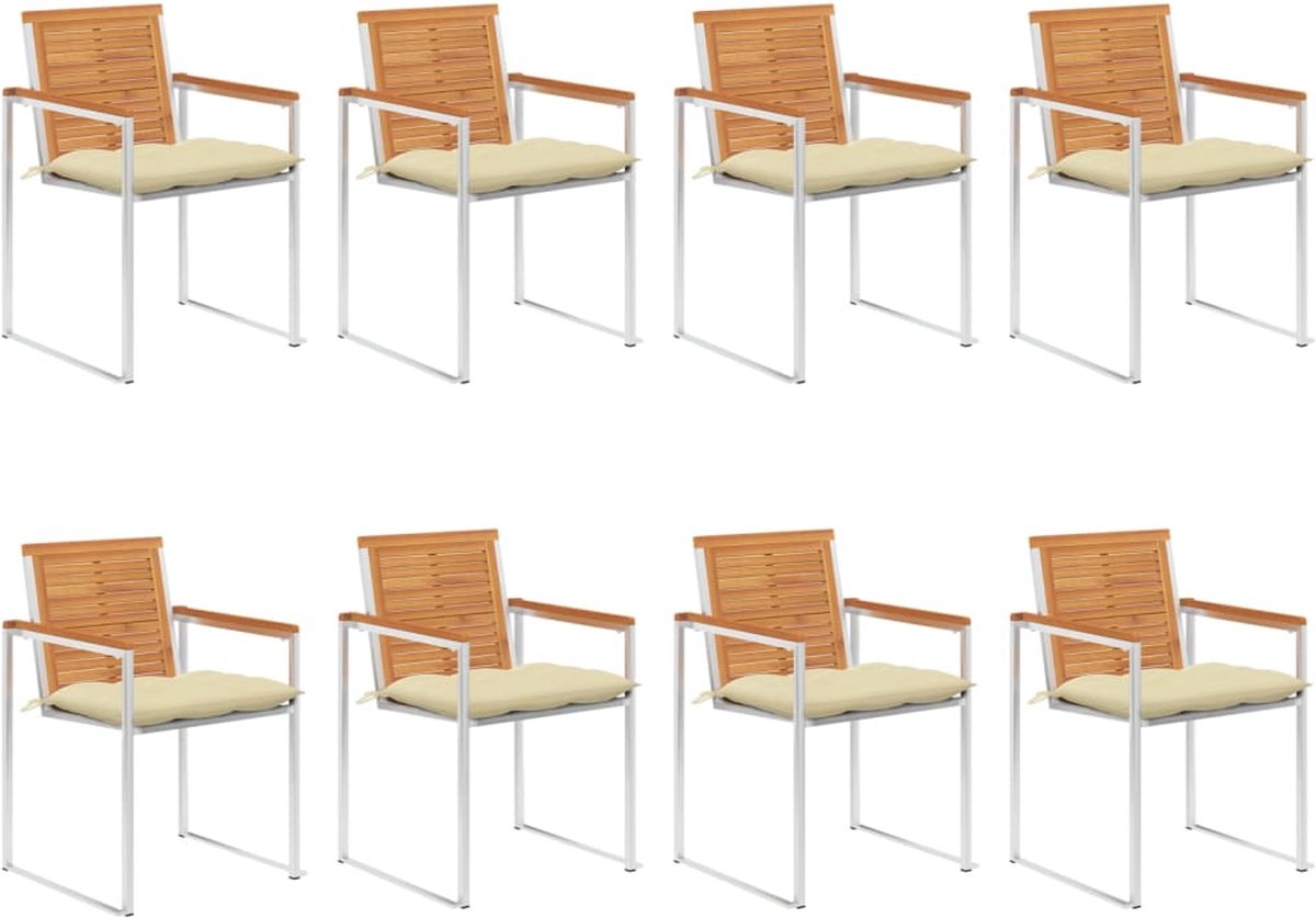 vidaXL - Tuinstoelen - 8 - st - met - kussens - massief - acaciahout