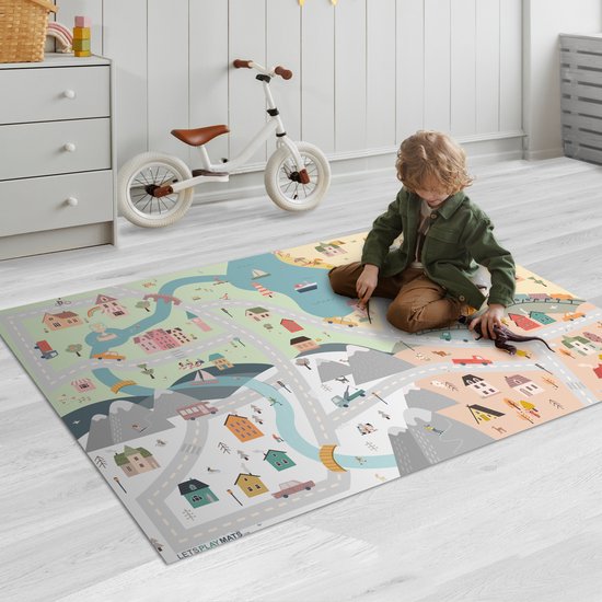 LetsPlaymats® Speelmat baby kinderen - Seizoenen - Stad - Huizen - Weg - Kinderen - Auto - Speelkleed van vinyl - Speeltapijt - Antislip - 135x90 cm van LetsPlaymats® — afbeelding 2