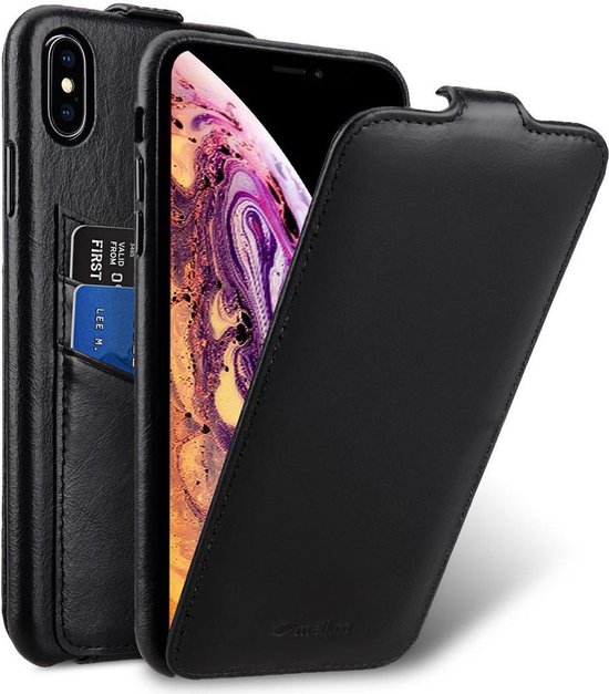 Melkco Elite Apple iPhone XS Max Flip Case Echt Leer Zwart