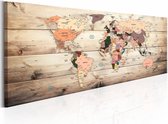 Schilderij - Droom Wereld - Wereldkaart , hout look