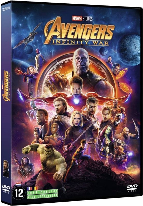 DVD-hoes van Avengers: Infinity War met Thanos en alle Avengers in actie.