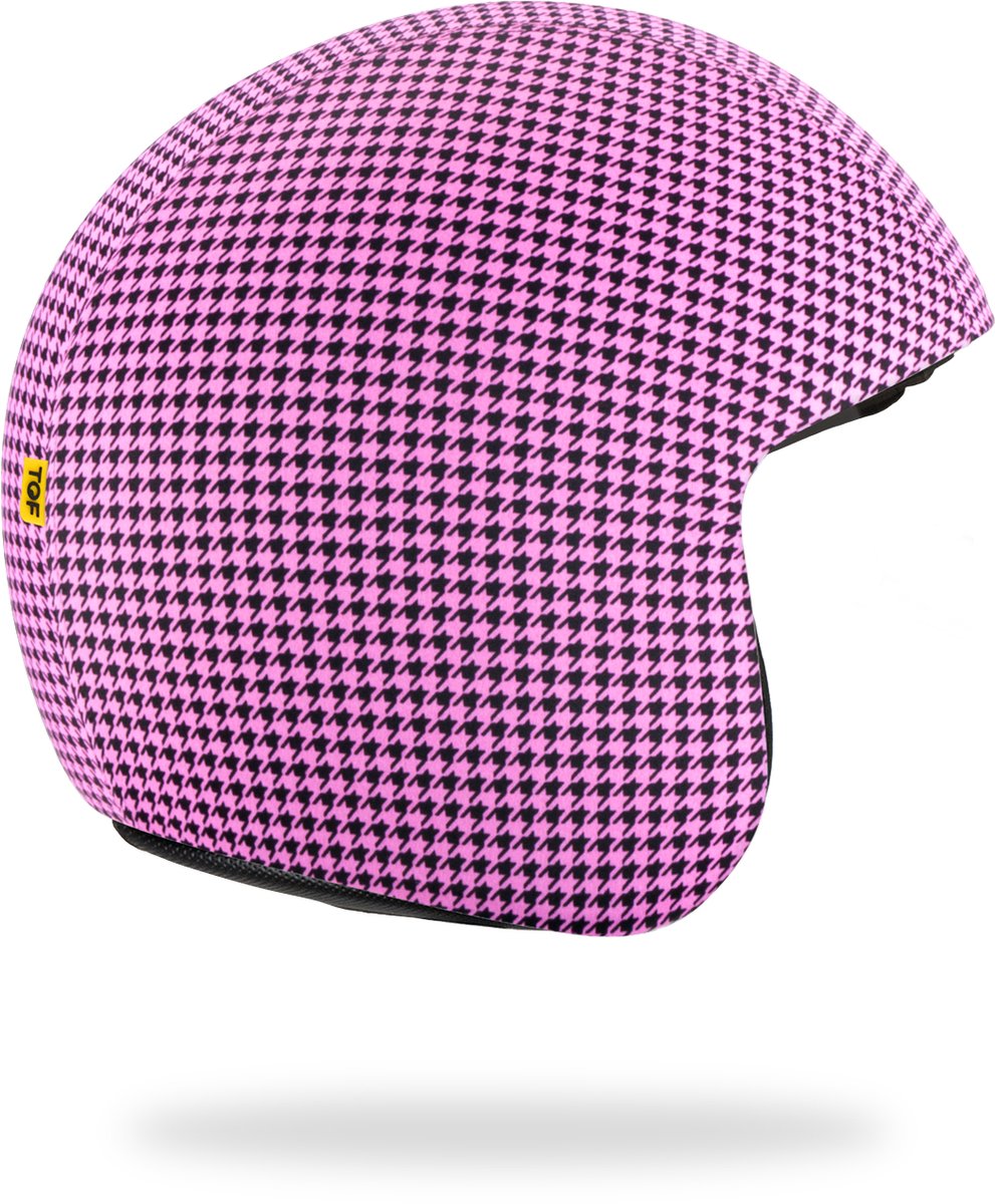 TOF SKIN - Hound-stooth Pink - losse Skin - LET OP: Past alleen op een TOF BASE HELM (Scooter helm - Brommer helm - Motor helm - Jethelm - Fashionhelm - Retro helm)