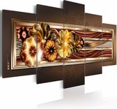 Schilderij - In gouden golven, 5 luik, Bruin/Goud, 2 maten, Premium print