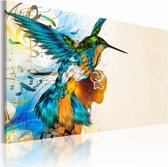 Schilderij - Vogel’s Muziek, print op canvas, wanddecoratie,  1luik , multikleur