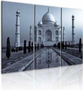 Schilderij - Taj Mahaj in de nacht, India, 3luik, grijs/blauw, wanddecoratie