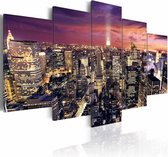 Schilderij - New York City - Nacht Lichten, 5luik, multi-gekleurd, premium print