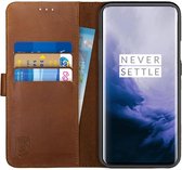 Rosso Deluxe OnePlus 7 Pro Hoesje Echt Leer Book Case Bruin