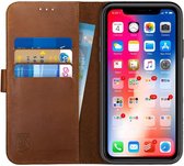 Rosso Deluxe Echt Leer Book Case Hoesje Geschikt voor Apple iPhone XR | Ruimte voor drie pasjes | Portemonnee Book Case | Met Pasjeshouder | Bruin