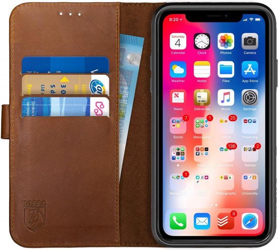 oppervlakkig dun Vaderlijk Rosso Deluxe Apple iPhone XR Hoesje Echt Leer Book Case Bruin | bol.com