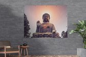 Tuinposter - Boeddha - Meditatie - Zon - Natuur - Tuin decoratie - Tuindoeken voor buiten - Schuttingdoek - 160x120 cm
