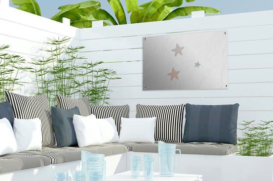 Tuinposter 60x40 cm - Tuindecoratie Sterren - Pastel - Meiden - Jongens - Kinderen - Poster voor in de tuin - Buiten decoratie - Schutting tuinschilderij - Tuindoek muurdecoratie - Wanddecoratie balkondoek