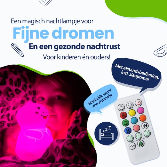 Kadoing Dino Nachtlamp (Groot) met Afstandsbediening - Lamp met Timer voor Kinderen - ca. 16cm Hoog