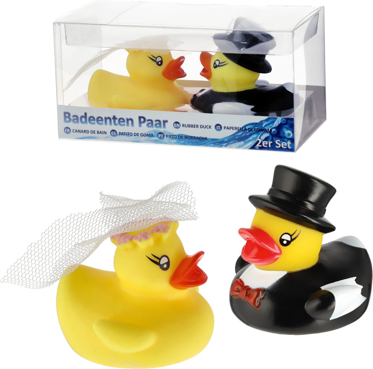Canard PVC Mariée Marié Canards De Bain Mariés - Couple Mariée/marié - 5cm  - Cadeau Humour Mariage Cadeau Mariage Original Jouet Bain, image size:1200x1189