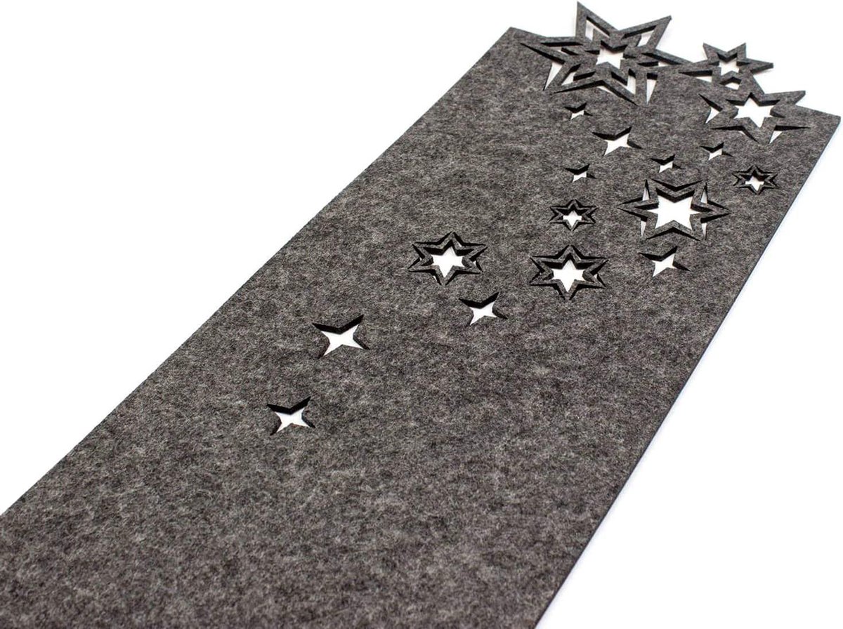 Tafelloper Kerstmis van fijn vilt in antraciet, moderne tafelband in sterrenpatroon, ca. 24x140cm, afwasbaar, eenvoudig tafelaccessoire in elegant design