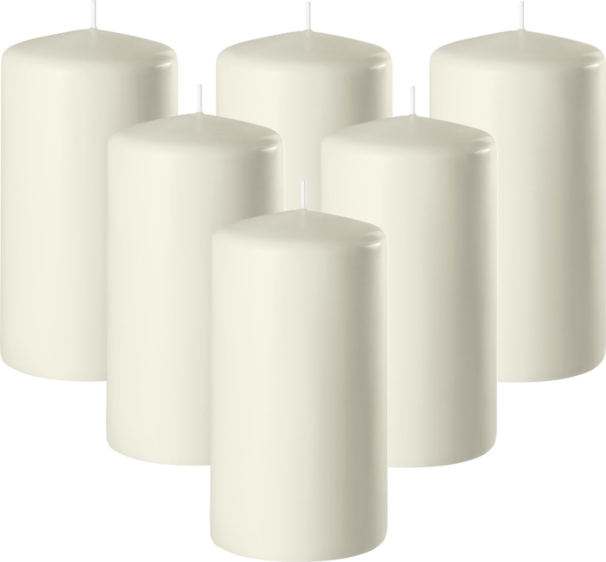 Enlightening Candles Cilinderkaars/stompkaars - 6x - ivoor wit - D8 x H12 cm - 45 branduren - Dikke kaarsen - Voor kandelaar of plateau