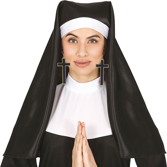 Nonnen/zuster verkleed setje hoofdkapje en oorbellen Halloween