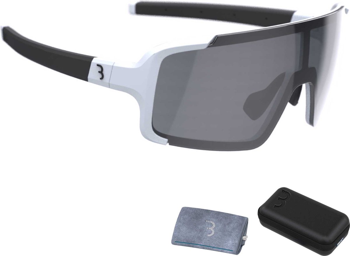 BBB Cycling Chester Fietsbril - Wielrenbril Met Grote Torische Lens - Sportbril Met Hoes - Rubberen Pootjes - Mat Wit - BSG-69T