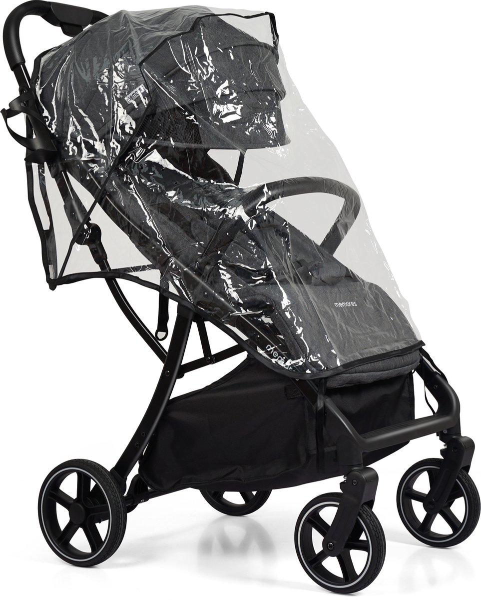 Memores Plooibuggy Grijs- Buggy Inklapbaar Inclusief Regenhoes en Bekerhouder - Peuter - Extra licht & Compact voor Vliegtuig, Auto & OV - Extra Veilig en Wendbaar door Grote Massieve Wielen - Tot 4 jaar - Kinderwagens - Wandelwagen - M1 – foto 7