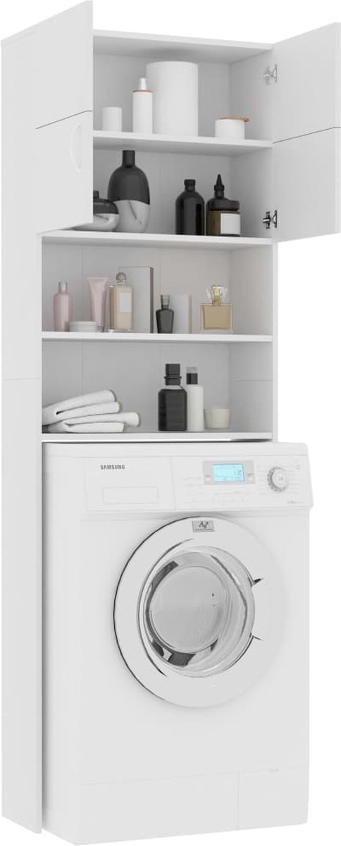 Wasmachine ombouw - Kast - Opbouwmeubel - Verhoger - Wasmachine meubel - Opbergkast - Hout - Wit