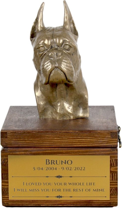 Persoonlijke houten urn voor Rottweiler as met hondenstandbeeld - Urn