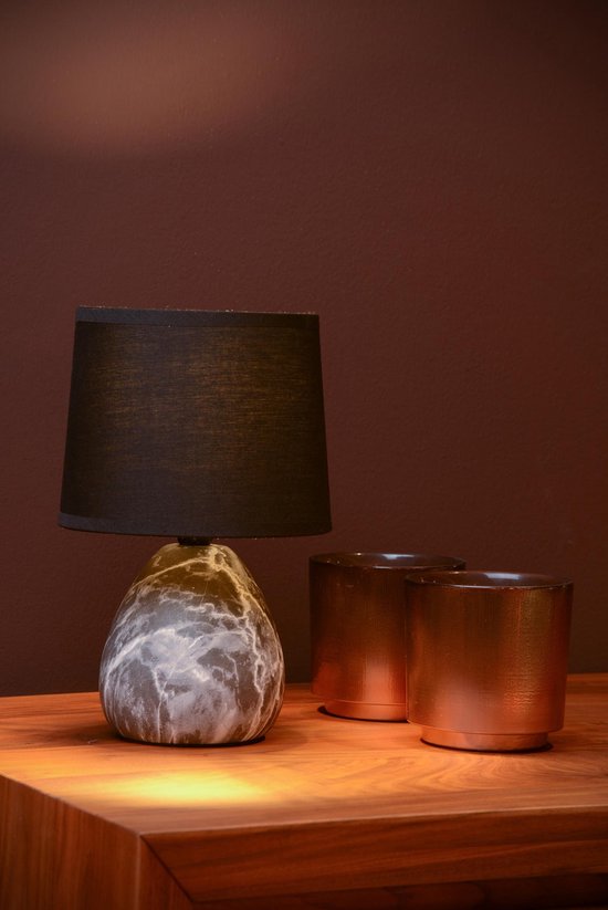 Lucide MARMO - Lampe de table - Ø 16 cm - 1xE14 - Noir