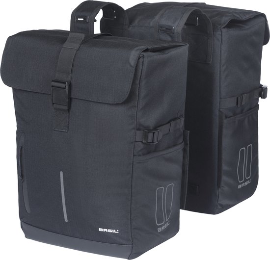 Basil Move - Dubbele fietstas - 30L - Incl. regenhoes - Gerecycled materiaal - Zwart