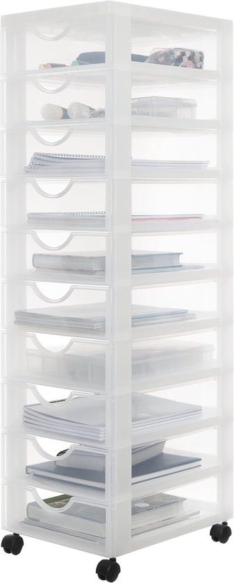 Iris Ohyama, Toren, Ladekast, Kunststof opbergorganizer met ergonomisch handvat, 7L, 6 laden, met wielen, BPA-vrij, Kantoor, Slaapkamer, Woonkamer, DDDC-360, zwart