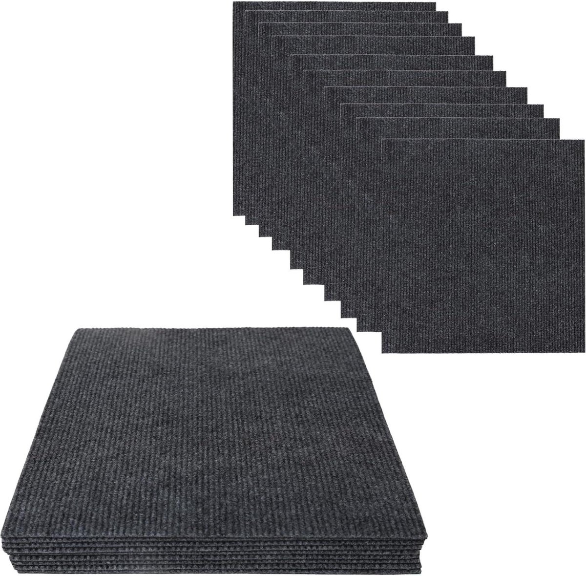 10 stuks 30 x 30 cm zelfklevende tapijttegels grijs - antistatisch, antislip, zelfklevend